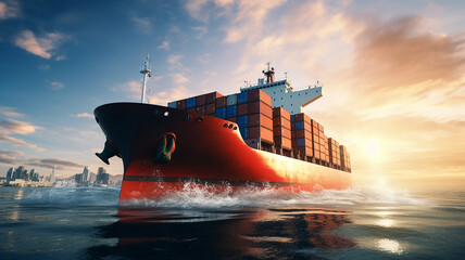 Cargo ship sailing at ocean, Global business logistics and transportation international container ship in the ocean freight transportation