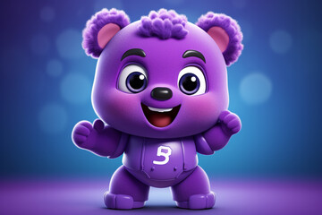 Cute purple robot with smiley face - 3D illustration of cartoon character