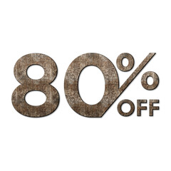 80 Percent Discount Offers Tag with Old Walnut Wood Style Design