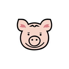 Pig Head flat design. cute animal vector.