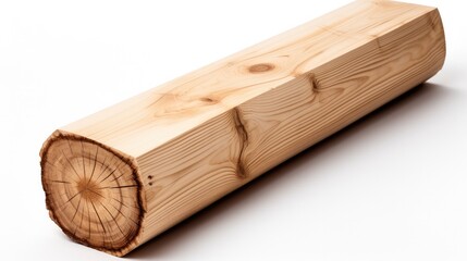One natural wooden planed, Dry pine beam on white background.