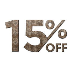 15 Percent Discount Offers Tag with Old Walnut Wood Style Design