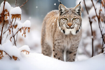 Obraz premium Red lynx in winter in the wild