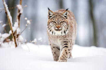 Red lynx in winter in the wild