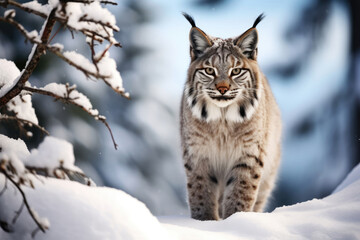 Fototapeta na wymiar Red lynx in winter in the wild