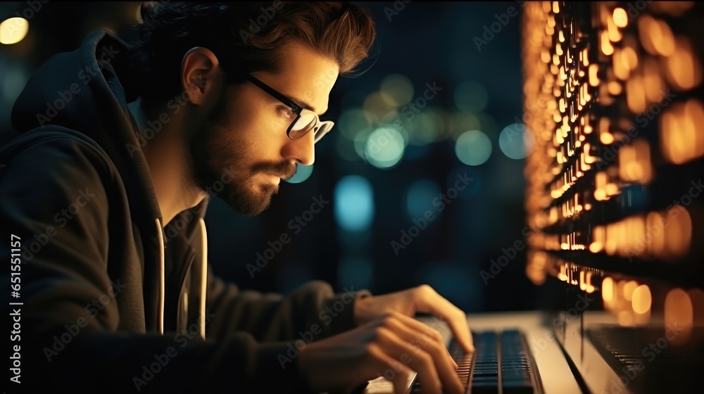 Leinwandbilder technician man using a laptop while working in a data centre.
