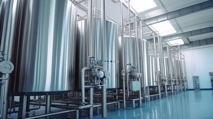 Water treatment equipment at industrial factory, Piping, Tank, Pumps and motors.