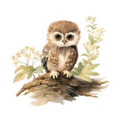 Nursery Decoration: Owl Woodland Animal Watercolor Clipart