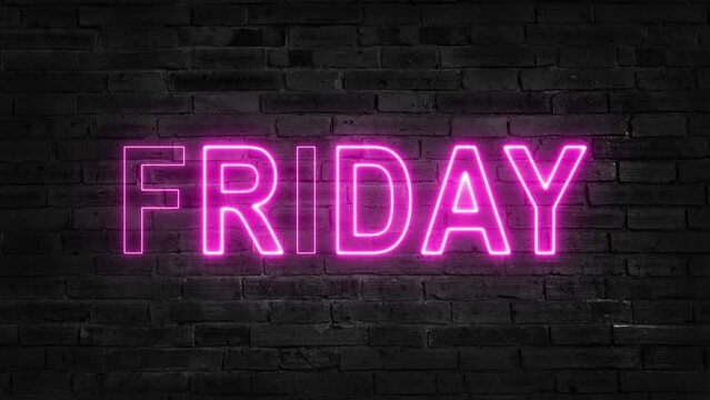 Friday Neon Text Sign On Black Background. Blue neon inscription. A week's day. For title, text, presentation. Business advertising backdrop. 3d animation 60 FPS