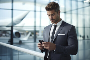 Fototapeta na wymiar Businessman using smart phone at the Airport