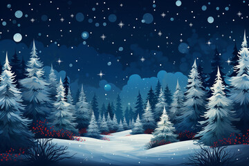 Christmas background with snow, pine trees and copy space for text.
