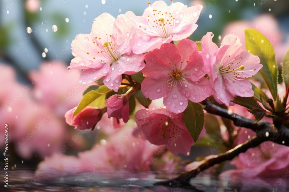 Aufkleber A detailed view of beautiful pink flowers blooming on a tree branch. This image can be used to add a touch of nature and color to any project.