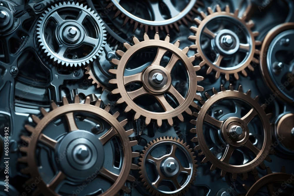 Aufkleber a close-up view of a bunch of gears. this image can be used to represent mechanical processes, indus