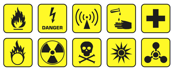 Different classes of danger. Signs of physical danger. Danger signs. Vector graphics.