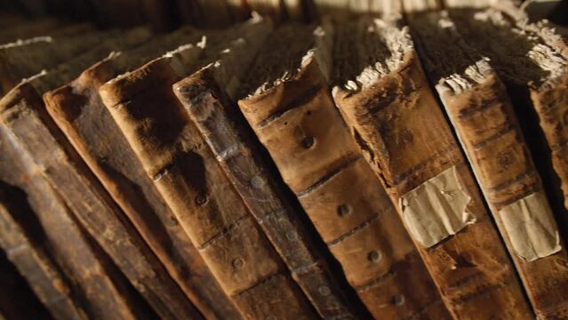 Close up of a very old books. Vilnius, Lithuania - 06 06 2023.