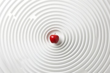 Fototapeta na wymiar Illustration of an artistically placed red apple on a circular white art background - created with Generative AI technology