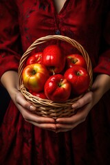 beautiful bright ripe fruits in the basket 
