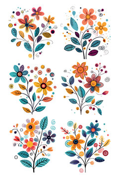 set hand drawn cartoon image of colorful flowers