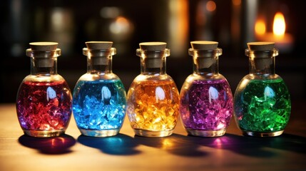 Halloween theme : potion bottles with colorful liquids