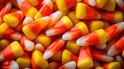 Halloween concept : Pile of candy corn with vibrant colors 