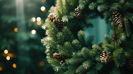 Christmas wreath with pine needles - obrazy, fototapety, plakaty