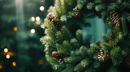 Foto op Canvas Christmas wreath with pine needles © valgabir