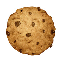 Chocolate chip cookies. Homemade biscuits. Bakery food concept. Watercolor illustration. Isolated. Bakery product. For design of labels and packaging, cards, logo for the bakehouse and bakeshop.