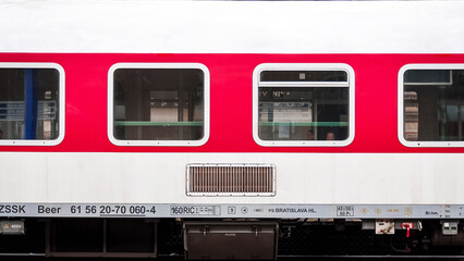 details of an intercity coach of a train at the bratislava railway station