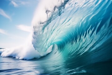 Photo of a powerful blue wave crashing into the ocean created with Generative AI technology