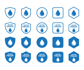 Waterproof sign symbols. Water resistant icons for package. Vector illustration.