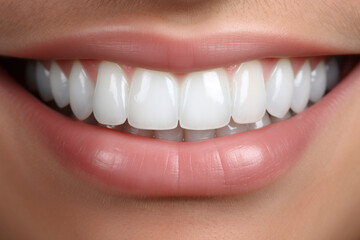 Beautiful white teeth of a young women, pure white teeth or a smile. Healthy teeth theme.generative ai
