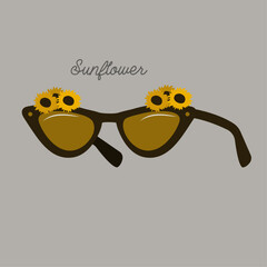 Fototapeta premium Illustration with Sunflowers and Vintage Sunglasses 