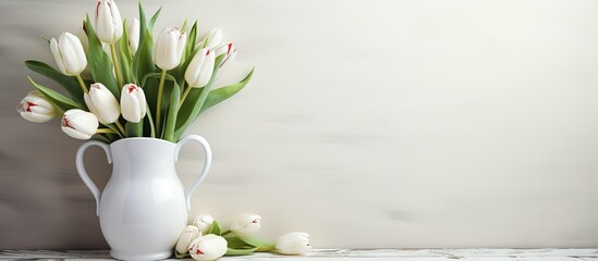 White tulips in a pitcher for spring