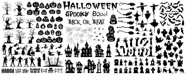 Halloween silhouettes icon vector set - obrazy, fototapety, plakaty