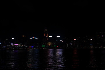 Victoria Harbour, Hong Kong - September 17, 2023 : Beautiful night view from Victoria Harbor in Hong Kong