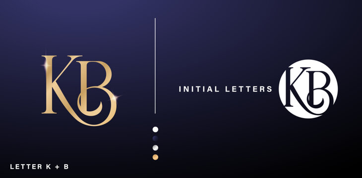 KB monogram letters, Lettering K and B logo design with gold color for branding business, company identity, advertisement material, collage prints, ads campaign marketing, screen printing, letterpress