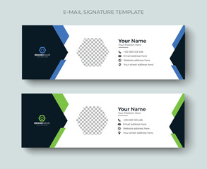 Corporate business Email signature or email footer and personal social media cover template. Professional business email signature design blue and green color.