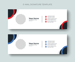 Creative Professional and minimalist business email signature or email footer layout template. Modern and Professional business email signature design blue and red color.