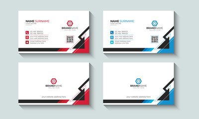 Abstract Professional Business card or Visiting Card Layout template design. Identity, Contact, Branding, Red, Blue.