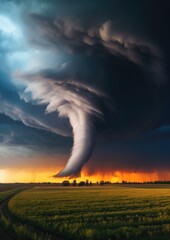 Landscape view on tornado storm weather destroying planet landscape. Generative Ai.