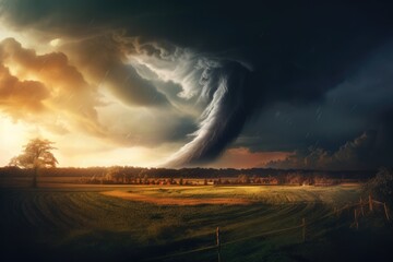 Fototapeta na wymiar Landscape view on tornado storm weather destroying planet landscape. Generative Ai.