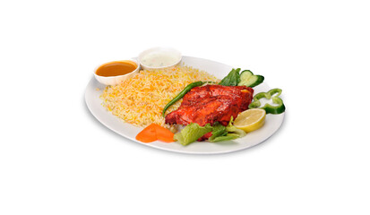 biriyani with chicken fry white background