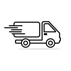 Fast moving shipping delivery truck line vector template illustration