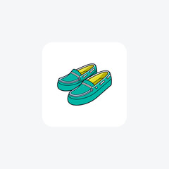 Blue Slip-On Espadrille sandals Shoes and footwear Flat Color Icon set isolated on white background flat color vector illustration Pixel perfect