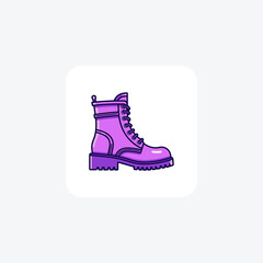Combat Purple Boots Shoes and footwear Flat Color Icon set isolated on white background flat color vector illustration Pixel perfec