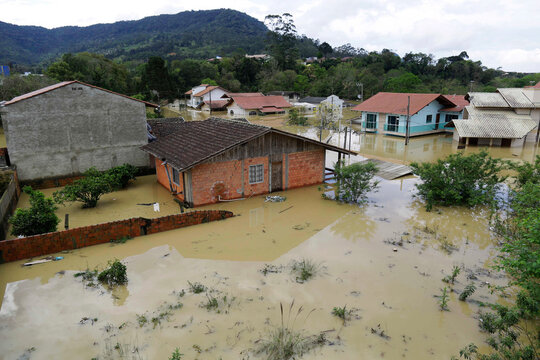 Residential area is seen submerged in water during a extreme flood in Rio do Sul, Santa Catarina SC, Brazil.