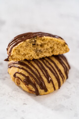 Banana cookies with chocolate drizzle