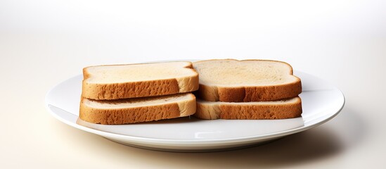 Fototapeta na wymiar Two slices of bread on a white plate for breakfast isolated on a white background
