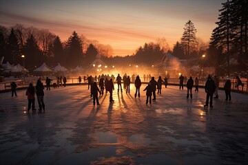 Ice Skating on the Pond - obrazy, fototapety, plakaty