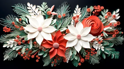 Kissenbezug Flower composition made of paper. Red color. Leaves, plants, buds. © DIVO